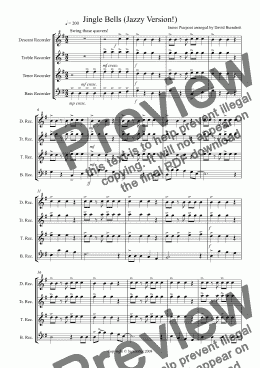 page one of Jingle Bells (Jazzy Style!) for Recorder Quartet