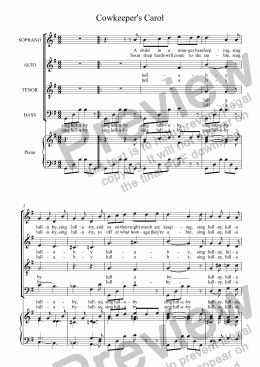 page one of Cowkeeper's Carol [SATB]
