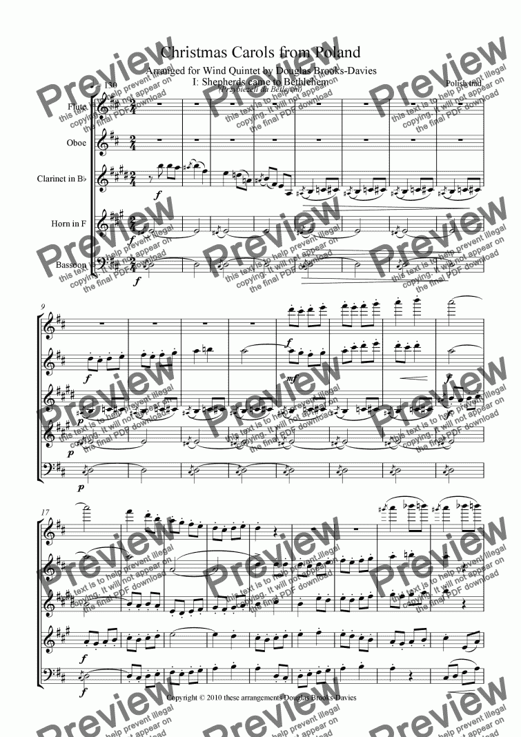 page one of Christmas Carols from Poland for Wind Quintet