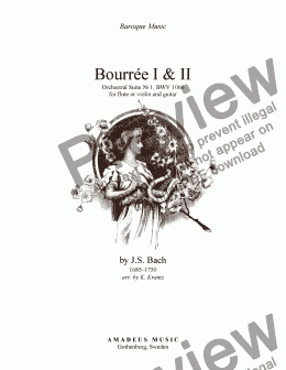 page one of Bourrée from Suite No. 1, BWV 1066 for violin or flute and guitar