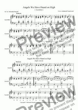 page one of Christmas Carol - Angels We Have Heard on High for accordion solo.
