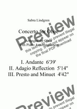page one of Concerto for Oboe, III. Presto and Minuet, for Solo Oboe with Piano Accompaniment