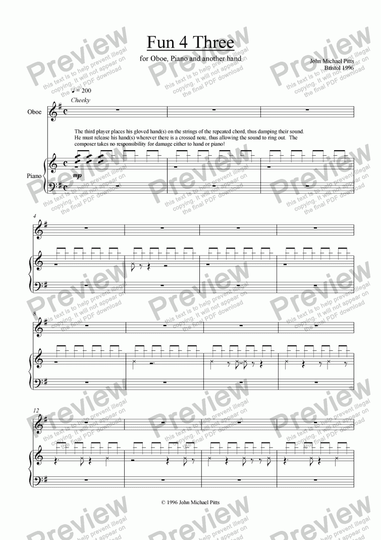 page one of Fun 4 Three (oboe, piano & gloved hand) [1996]