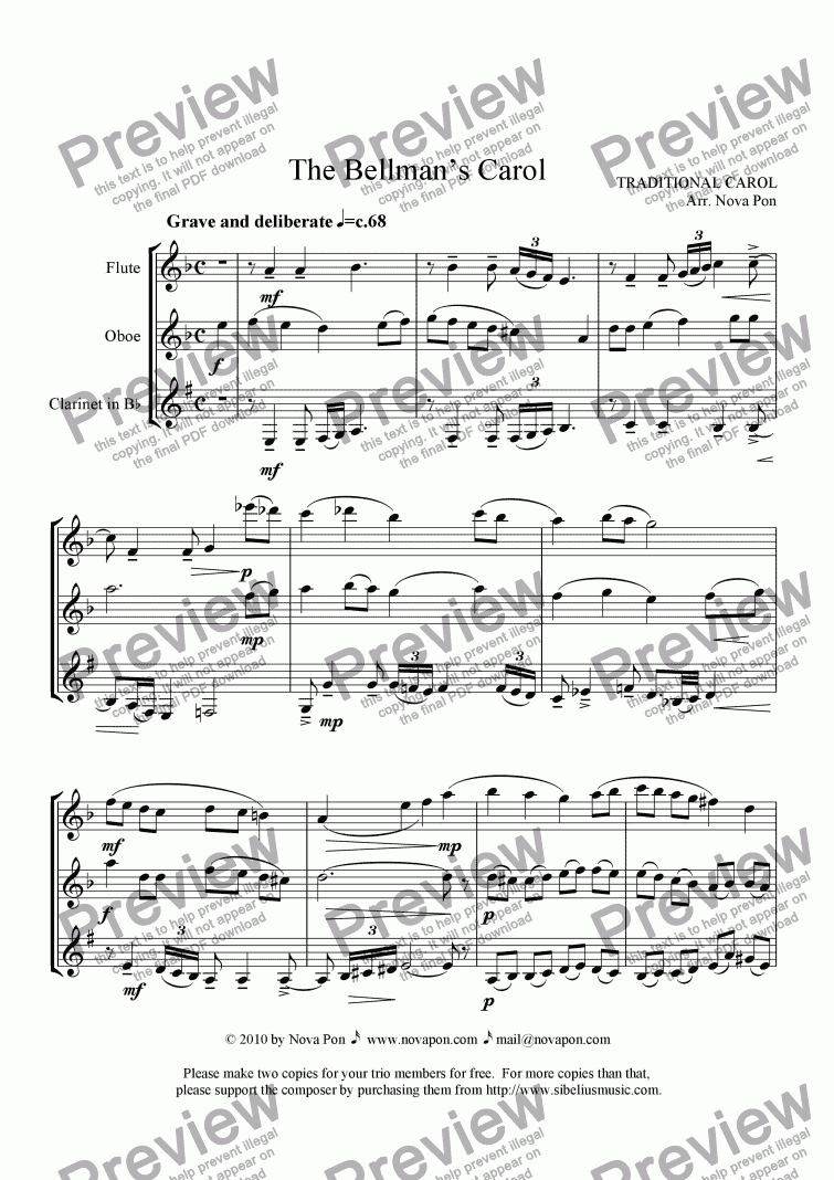 page one of The Bellman's Song for flute, oboe, and clarinet