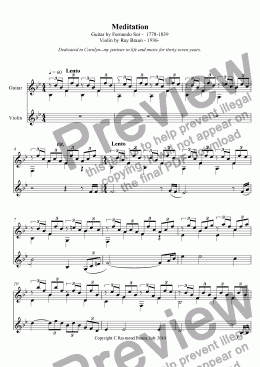 page one of "Peace" A work for Violin and Guitar