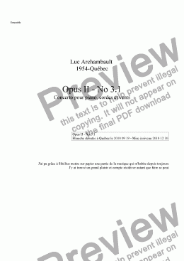 page one of Opus II No 3.1 - 5e Concerto pour piano cordes et vents - 2010 09 19-2011 01 09 | 26m