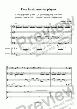 page one of Piece 4 Six (string quartet & 2 percussion) [1997]