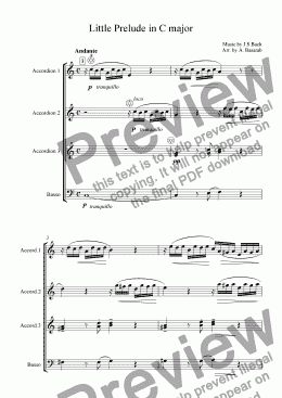 page one of Bach - Little Prelude in C major for Organ, arr. for accordion orchestra