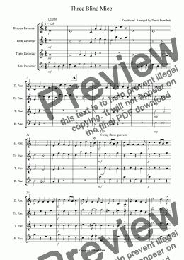 page one of Three Blind Mice For Recorder Quartet