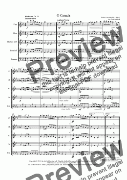 page one of O Canada (Eb) for Woodwind Quintet