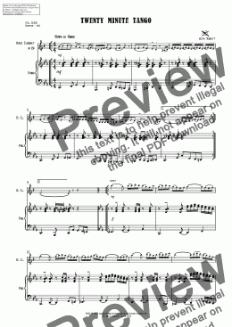 page one of Twenty Minute Tango for Bass Clarinet & Piano