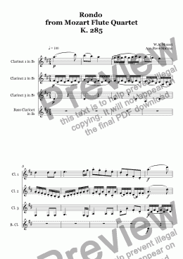 page one of Rondo from Flute Quartet K.285 (For 4 Clarinets)