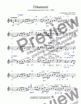 page one of Traumerei / Reverie / Dreaming Op.15 No.7 Worksheet +harmonic analysis (F Maj/C Maj)