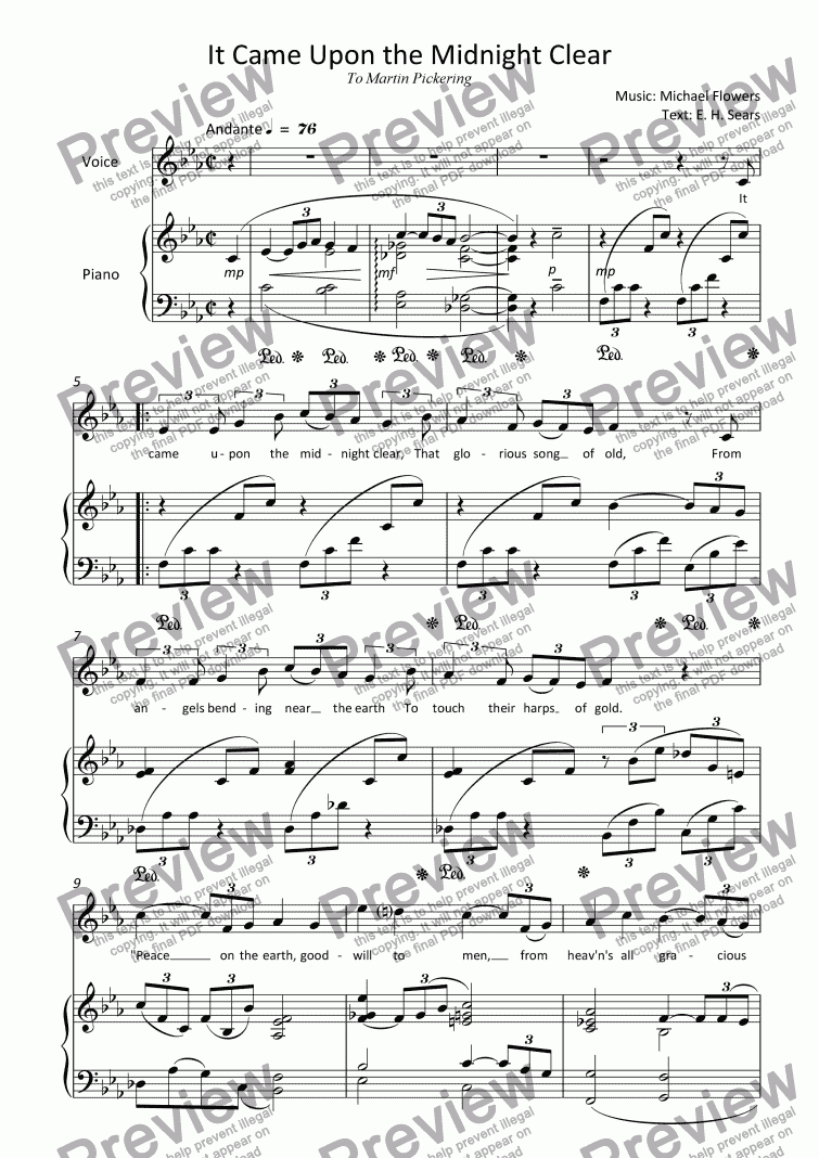 page one of Simple Unison Carols No. 3 It Came Upon a Midnight Clear