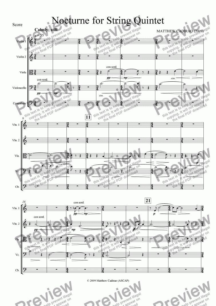 page one of Nocturne for String Quintet