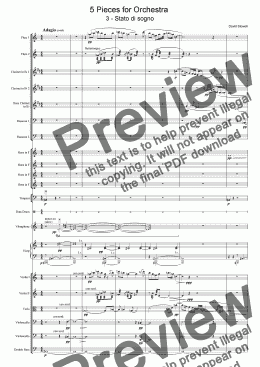 page one of 5 Pieces for Orchestra - No.3  Stato di sogno