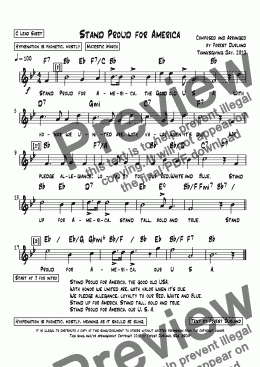 page one of Stand Proud for America, lead sheet with lyrics