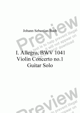 page one of BWV 1041, I Allegro Moderato for Solo Guitar