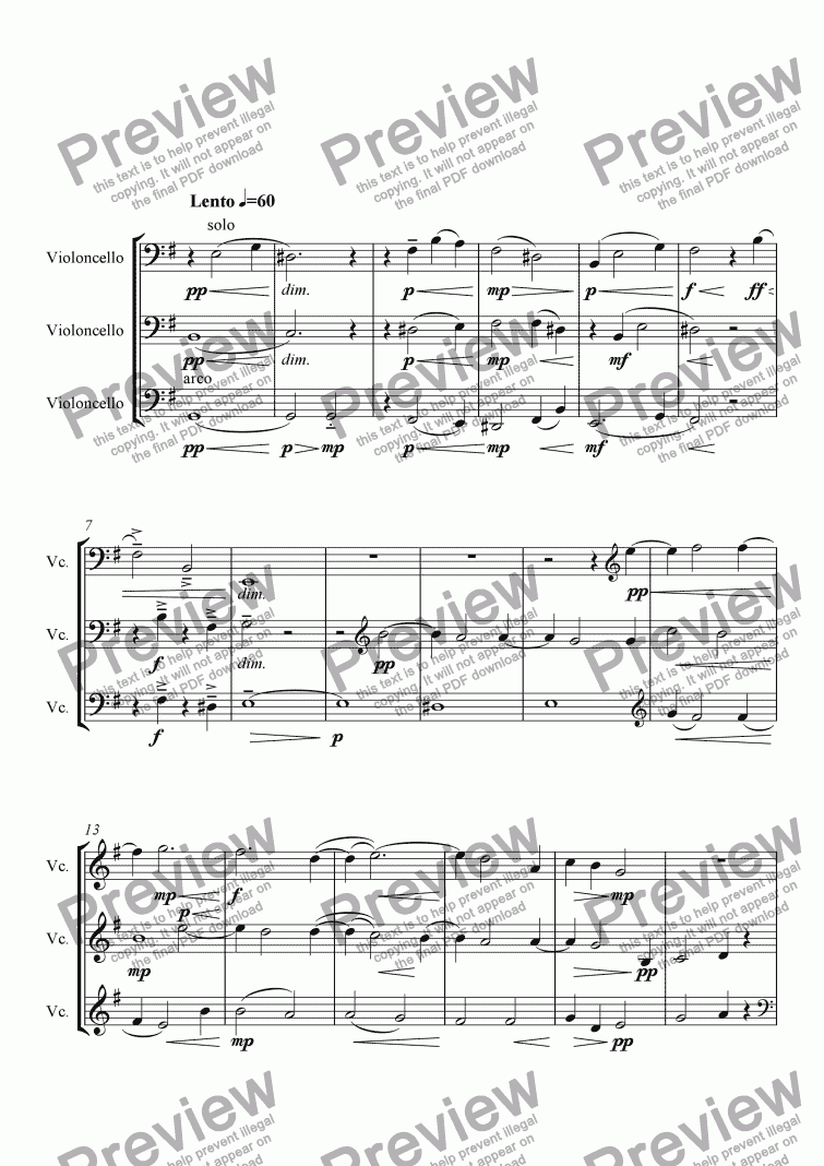 page one of Inverno Concerto for Cello: Lento