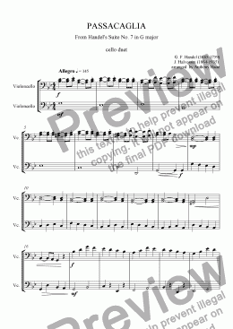 page one of Handel-Halvorsen Passacaglia Cello Duet