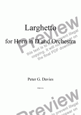 page one of Larghetto for Horn in D (or F) and Orchestra