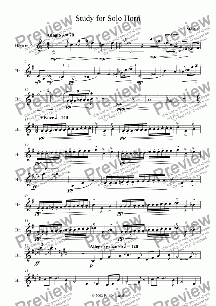 page one of Study for Solo Horn