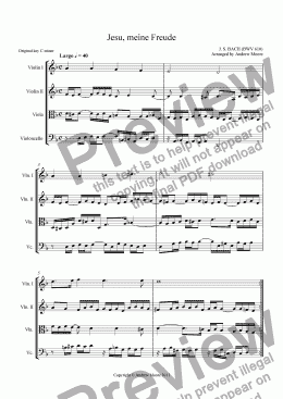 page one of ’Jesu, meine Freude’ (BWV 610) arranged for String Quartet