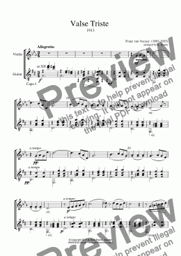 page one of Valse Triste for violin and guitar