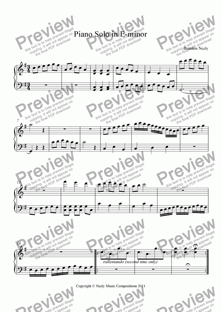 page one of Memories (Piano Solo in E-Minor)