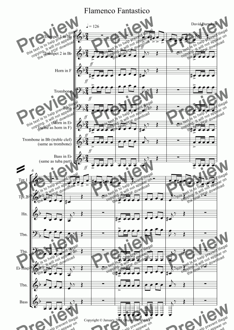 page one of Flamenco Fantastico For Brass Quintet