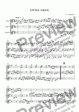 page one of Little Gigue for 3 Violins by MOZART