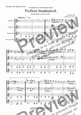page one of Bridal march of the Trolls / Trollens brudmarsch (Sweden) for clarinet quartet