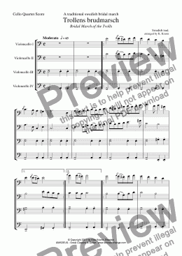 page one of bridal march of the Trolls / Trollens brudmarsch (Sweden) for cello quartet