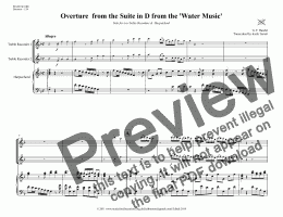page one of Overture from Suite in D from the Water Music for two Treble Recorders & Keyboard