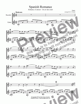 page one of Spanish Romance / Romance anónimo for recorder and easy guitar