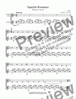 page one of Spanish Romance / Romance anónimo for clarinet and guitar