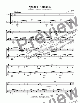 page one of Spanish Romance / Romance anónimo for violin and easy guitar (E minor)