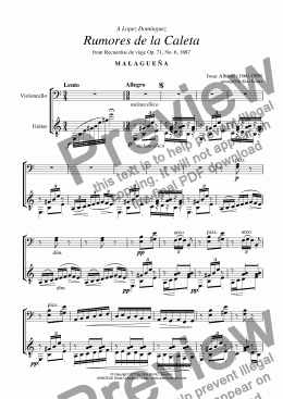 page one of Rumores de la Caleta Op. 71, No 6 for cello and guitar