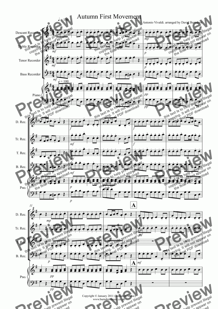page one of Autumn "Four Seasons" For Recorder Quartet