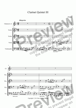 page one of Clarnet Quintet Third Movement