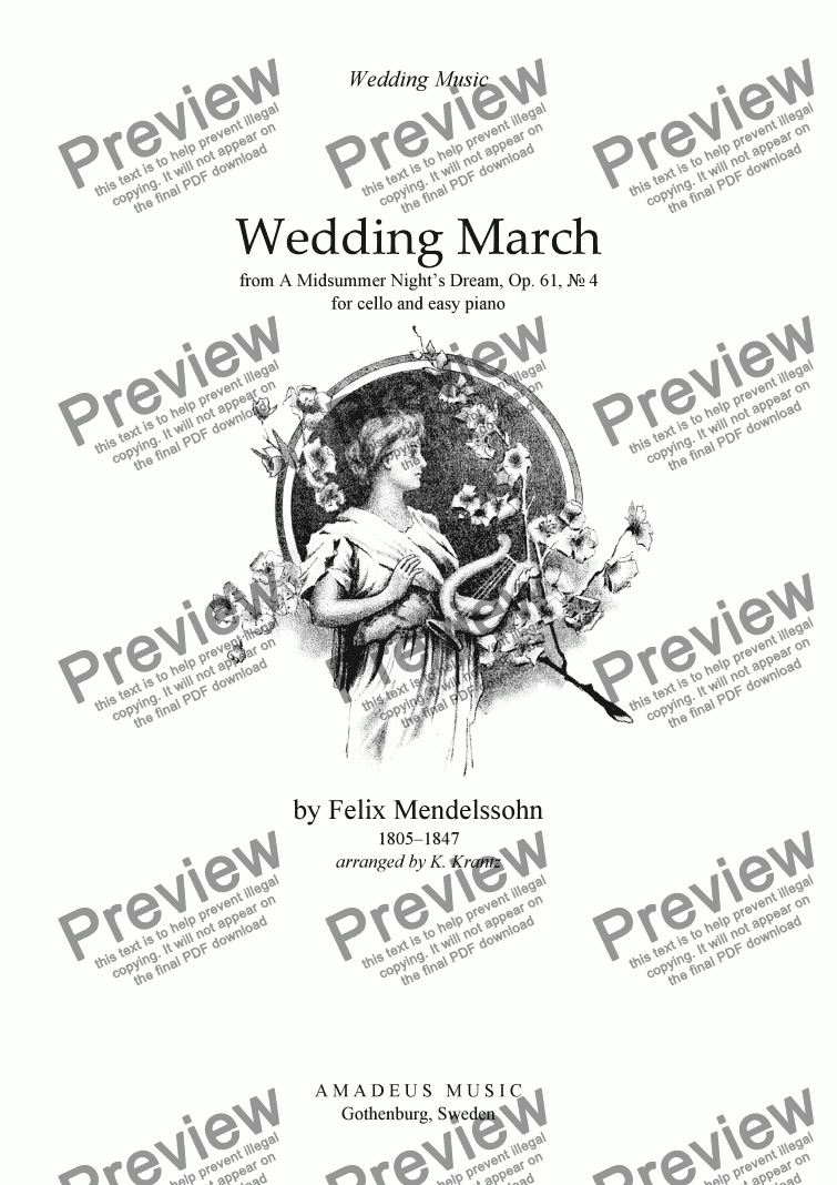 page one of Wedding March for violoncello and easy piano
