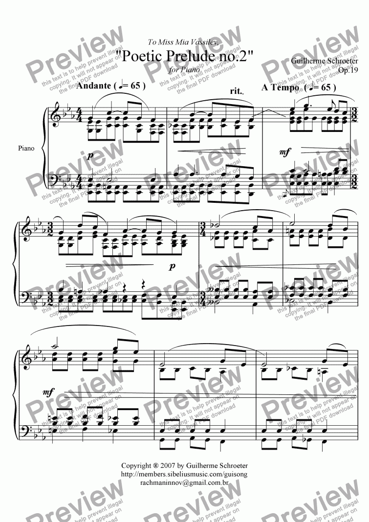 page one of Op.019 - Poetic Prelude  No.2 for Piano (Eb Major)