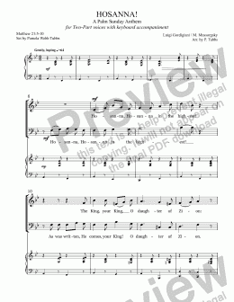 page one of HOSANNA! (GORDIGIANI-MUSSORGSKY) Palm Sunday anthem for 2-part voices / mixed choir with piano accompaniment