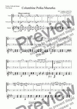 page one of Columbine Polka Mazurka for violin, cello and guitar