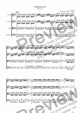 page one of Sinfonia in D - RV 122