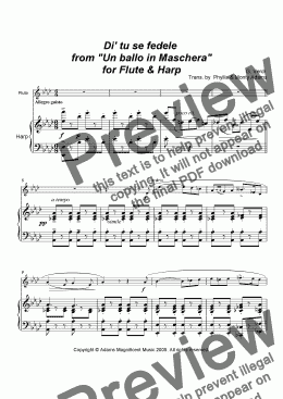 page one of "Di’ tu se fedele" from Un ballo in Maschera for Flute & Harp