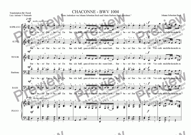 page one of CHACONNE BWV 1004 Choral Transkription - German Version