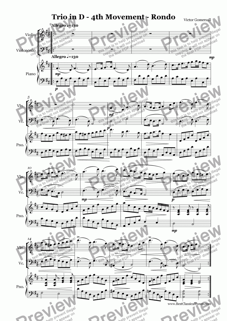 page one of Piano Trio in D major Op 8.  4th movement - Rondo.