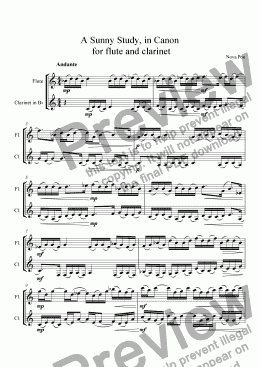 page one of A Sunny Study, in Canon, for flute and clarinet