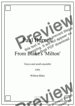 page one of From Blake’s ’Milton’, for voices, piano, sustaining inst and cymbal - Score and Parts